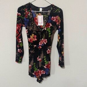Floral V-Neck Long Sleeve Swim Coverup